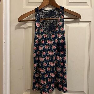 Papaya Navy and Pink Floral Tank Top with Lace Back - size medium